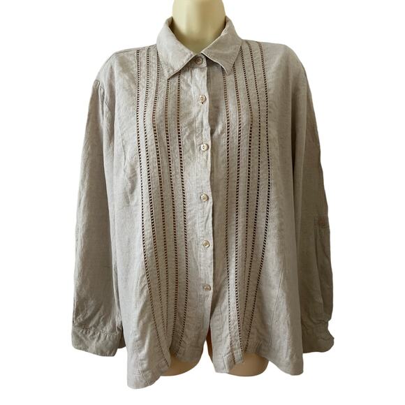 Sag Harbor Vintage Linen Blend Tunic Blouse Woman Size Large Natural - Picture 1 of 10